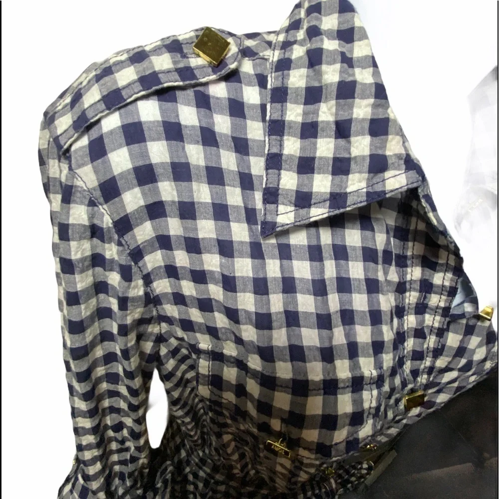 Tory Burch Gingham Shirt Dress Size 6 | Tie Waist Button Front Midi